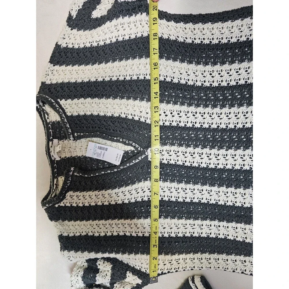 NWT Maurices 100% Cotton Striped Crochet Knit V Neck Sweater XS Boho